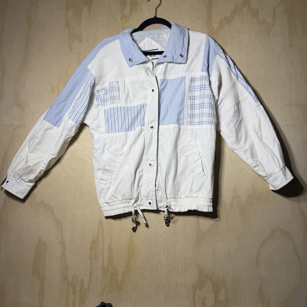 Vintage‎ IZZI Patchwork Windbreaker Jacket Women’s Small Blue White 90s